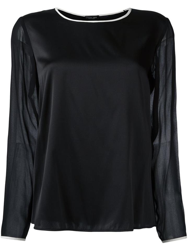 Twin-set Round Neck Blouse, Women's, Size: Xl, Black, Silk/spandex/elastane/viscose