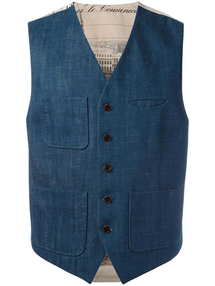 Al Duca D'aosta 1902 Pocketed Waistcoat, Men's, Size: 50, Blue, Cotton