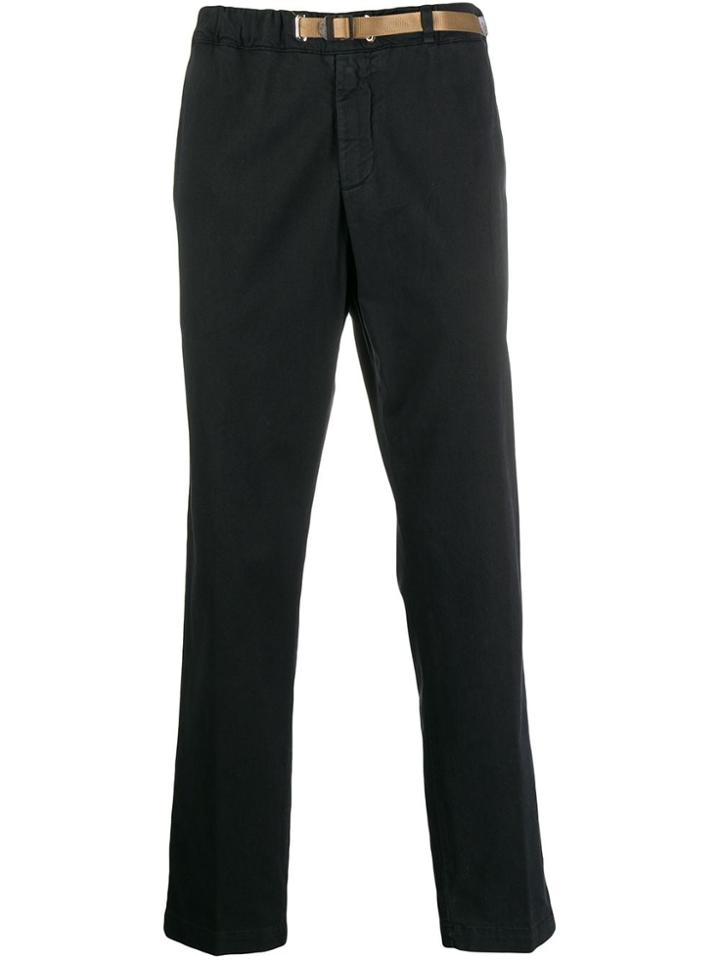 White Sand Contrast Belt Straight Trousers - Blue
