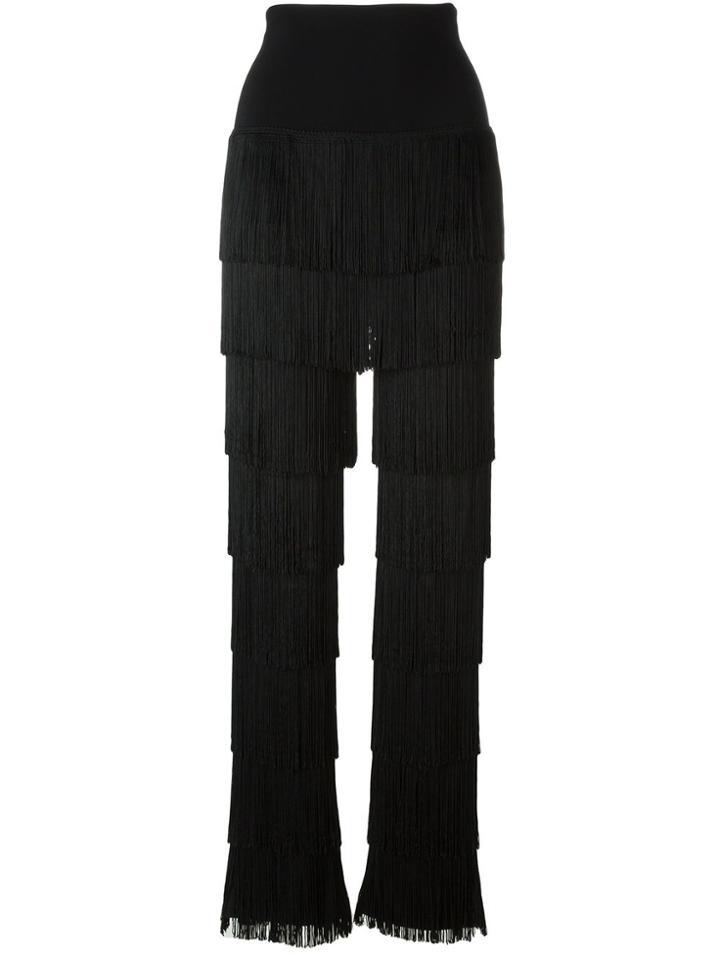 Norma Kamali Layered Fringed Leggings - Black