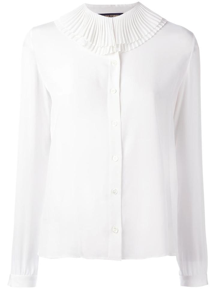 Vanessa Seward Pleated Collar Shirt, Women's, Size: 38, White, Silk