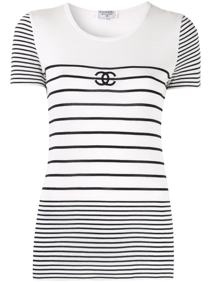Chanel Pre-owned Border Short Sleeve Top - White