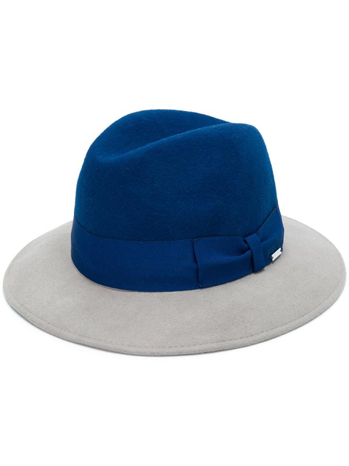 Woolrich Bow-detailed Two-tone Fedora - Blue