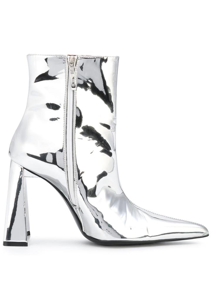 Area Metallic Pointed Ankle Boots - Silver