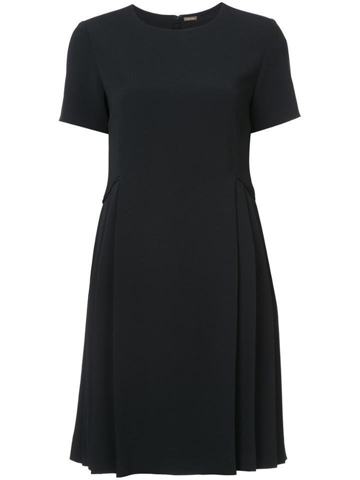 Adam Lippes Stretch Cady Short Sleeve Dress With Side Pleats - Black