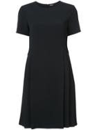 Adam Lippes Stretch Cady Short Sleeve Dress With Side Pleats - Black
