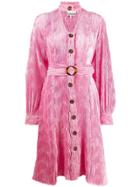Ganni Belted Plissé Dress - Pink