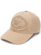 Prada Fringed Logo Patch Cap - Neutrals