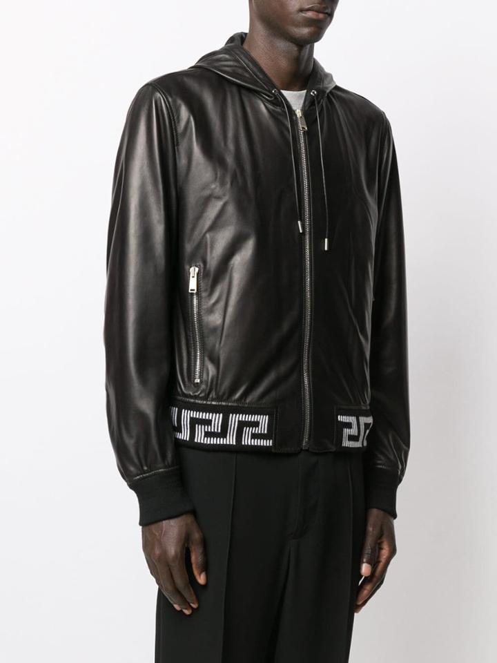 Versace Hooded Leather Jacket - Black