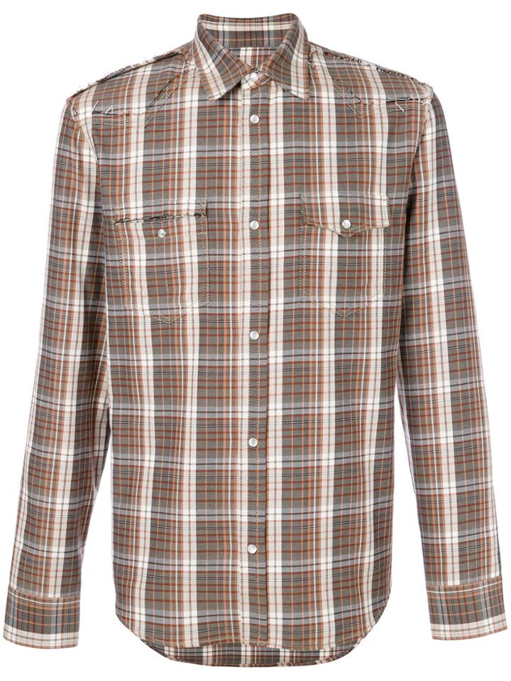 Maison Margiela Distressed Plaid Shirt - Brown