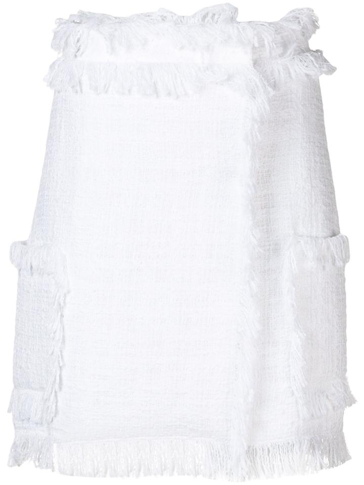 Msgm Fringed Tweed Wrap-around Skirt - White