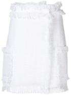 Msgm Fringed Tweed Wrap-around Skirt - White