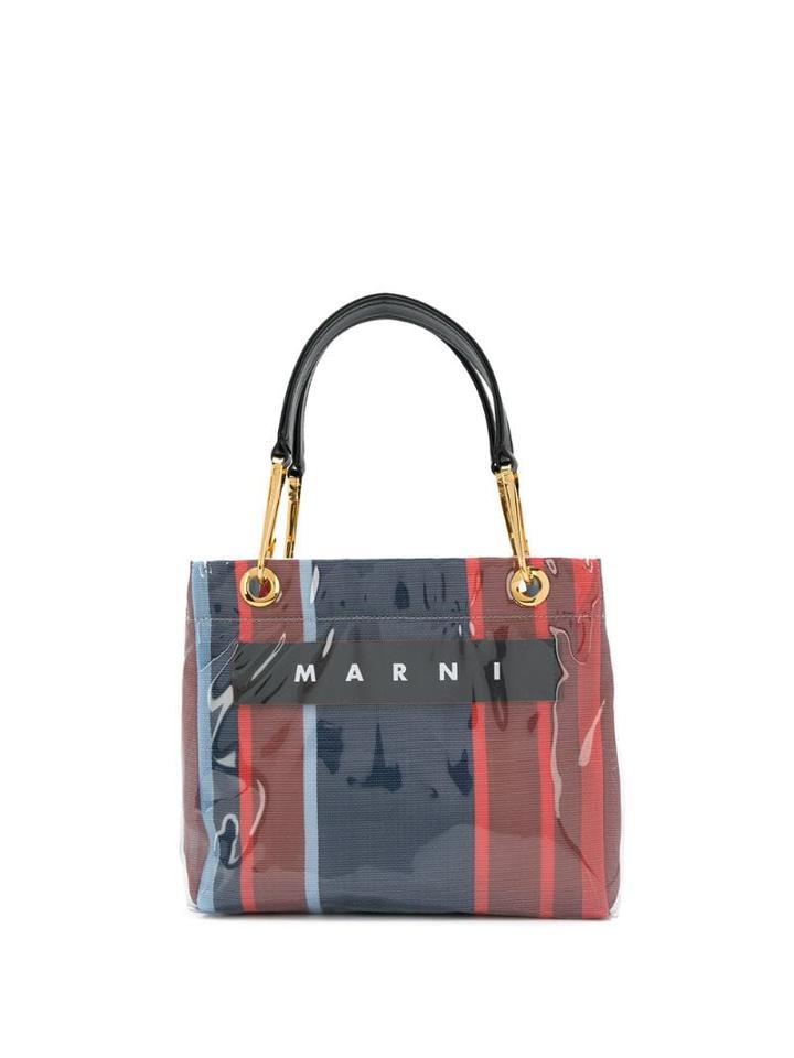 Marni Striped Logo Tote Bag - Blue
