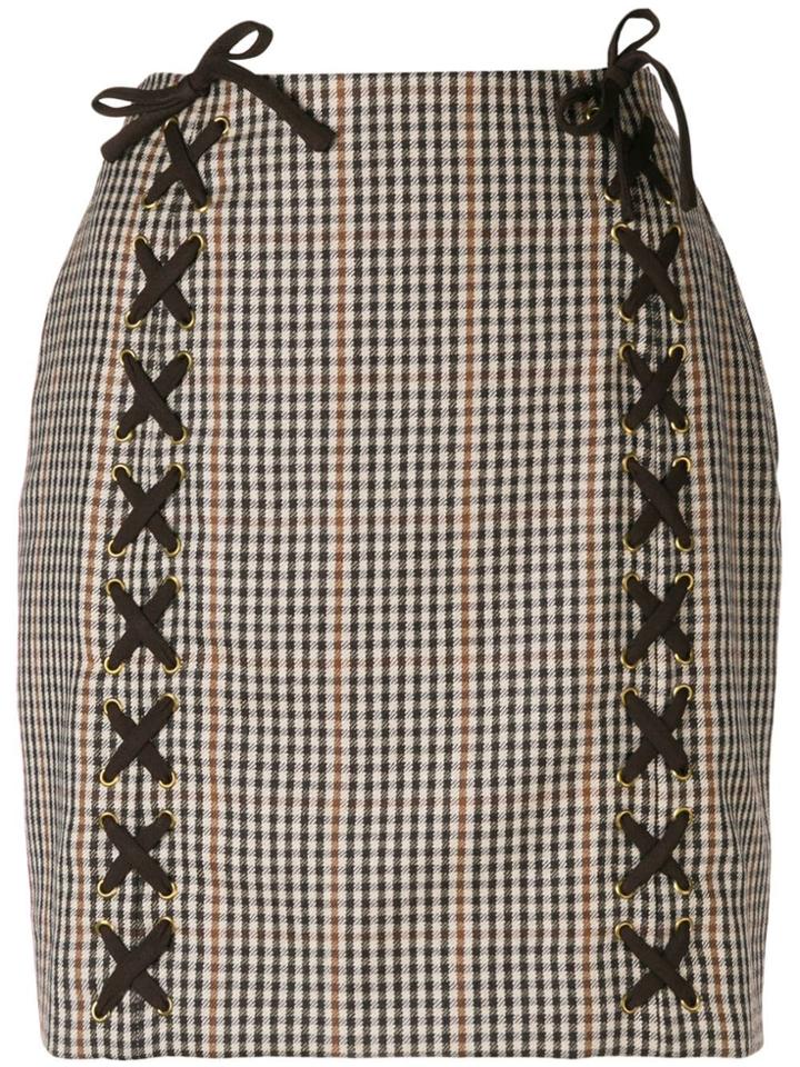 Moschino Vintage Lace-up Details Checked Skirt - Nude & Neutrals