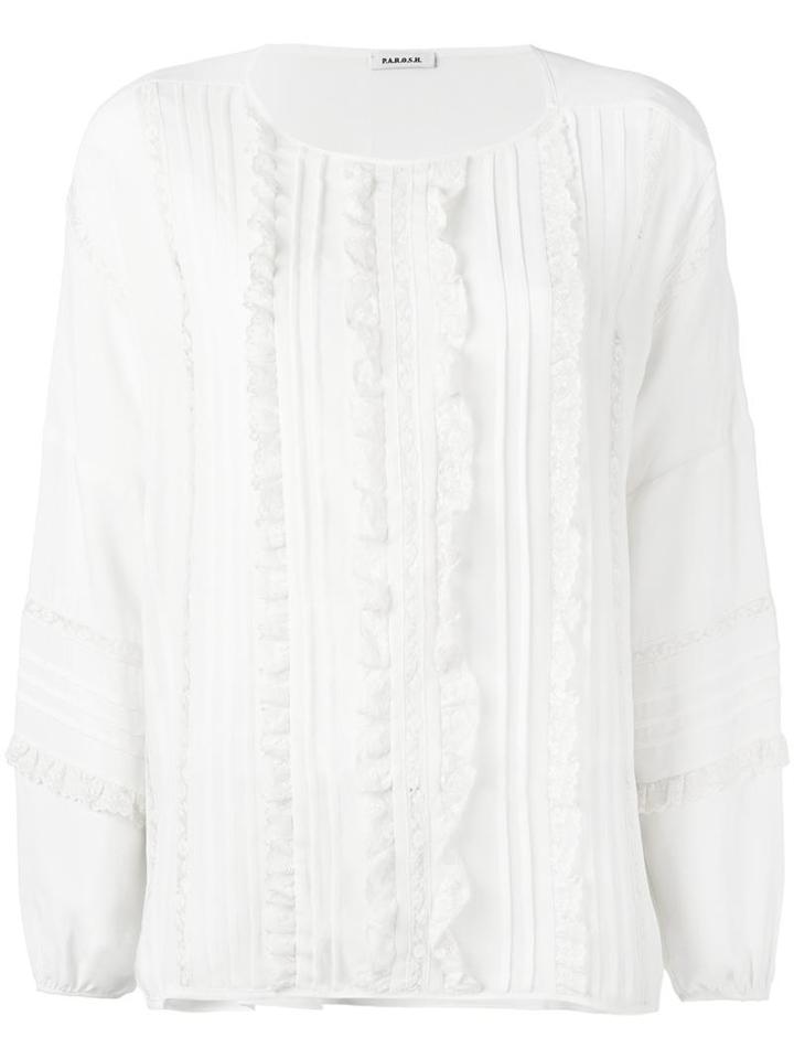 P.a.r.o.s.h. Lace Placket Blouse, Women's, Size: Medium, White, Cotton/acetate/silk/polyamide