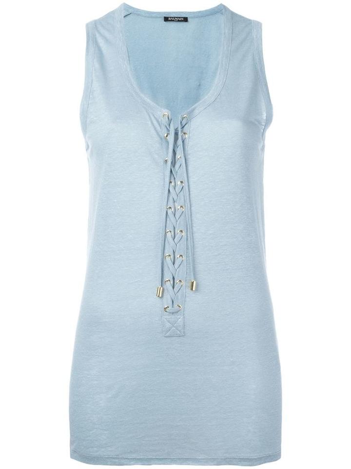 Balmain Lace-up Vest Top - Bleu