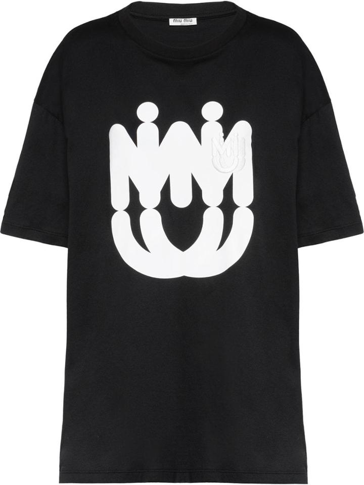 Miu Miu Logo Print Jersey T-shirt - Black