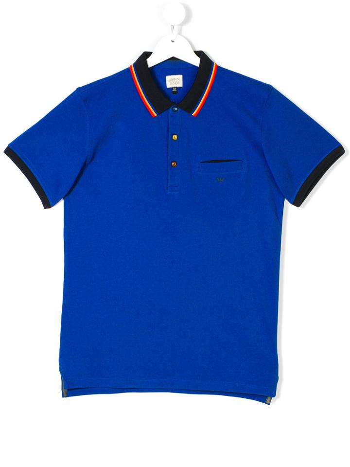 Armani Junior Teen Contrast-trim Polo Shirt - Blue