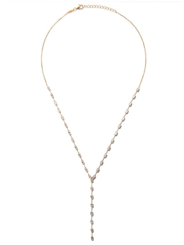 As29 18kt Rose Gold Baguette Diamonds Lariat Necklace