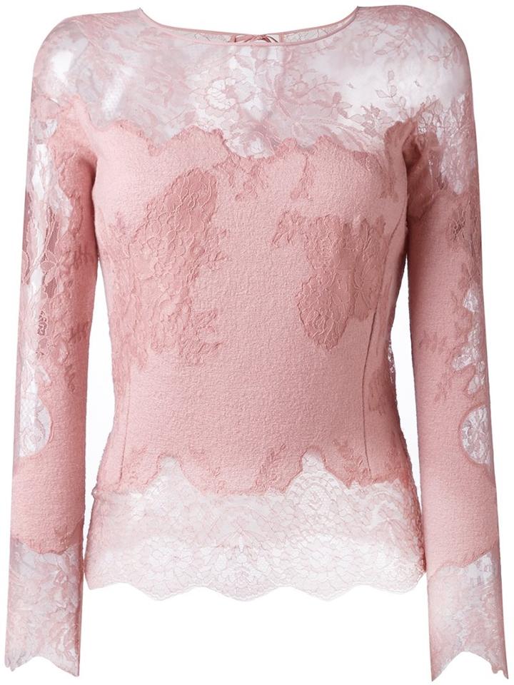 Ermanno Scervino Lace Longsleeved Blouse, Women's, Size: 40, Pink/purple, Silk/polyamide/cashmere/wool