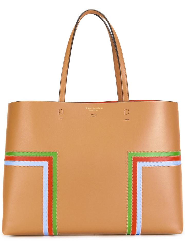 Tory Burch Block T-stripe Tote, Women's, Nude/neutrals, Leather