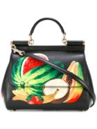 Dolce & Gabbana Sicily Tropica Tote, Women's, Black, Calf Leather