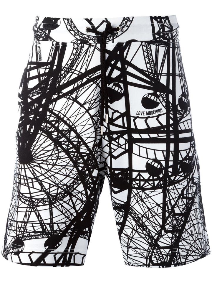Love Moschino 'london Eye' Print Shorts, Men's, Size: Large, Black, Cotton