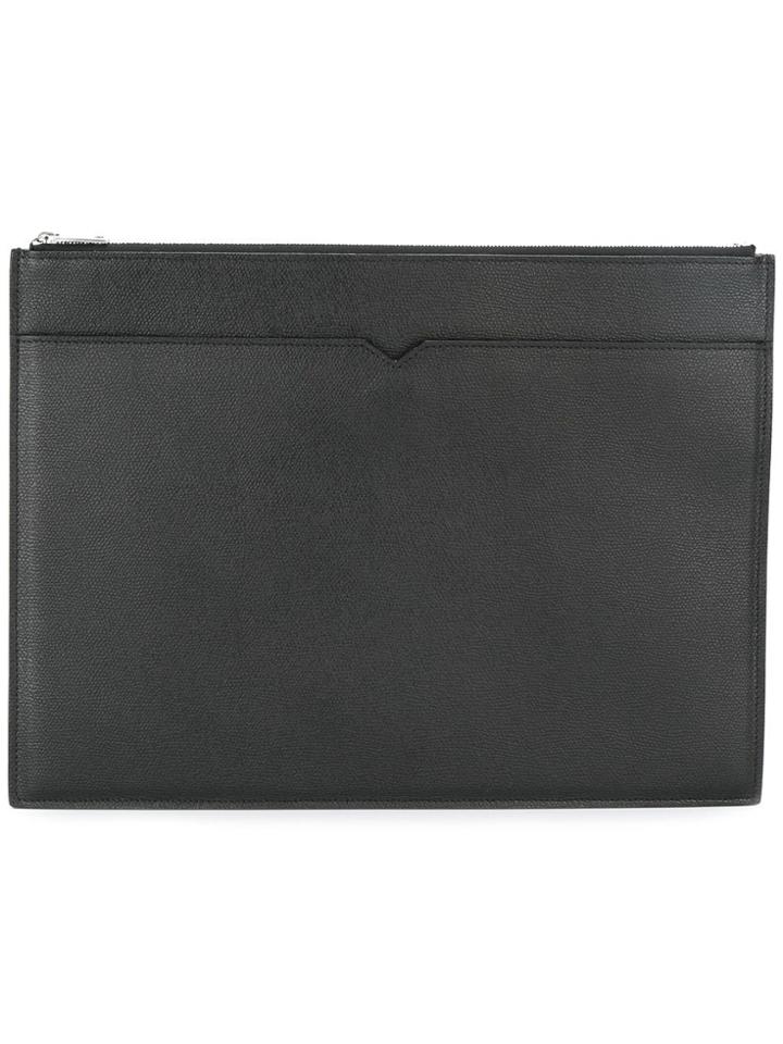 Valextra Top Zip Flat Clutch - Black