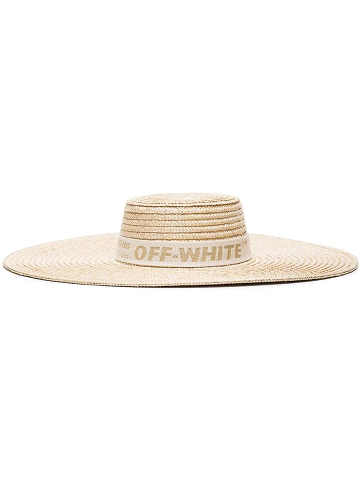 Off-white Straw Hat With Logo - Nude & Neutrals