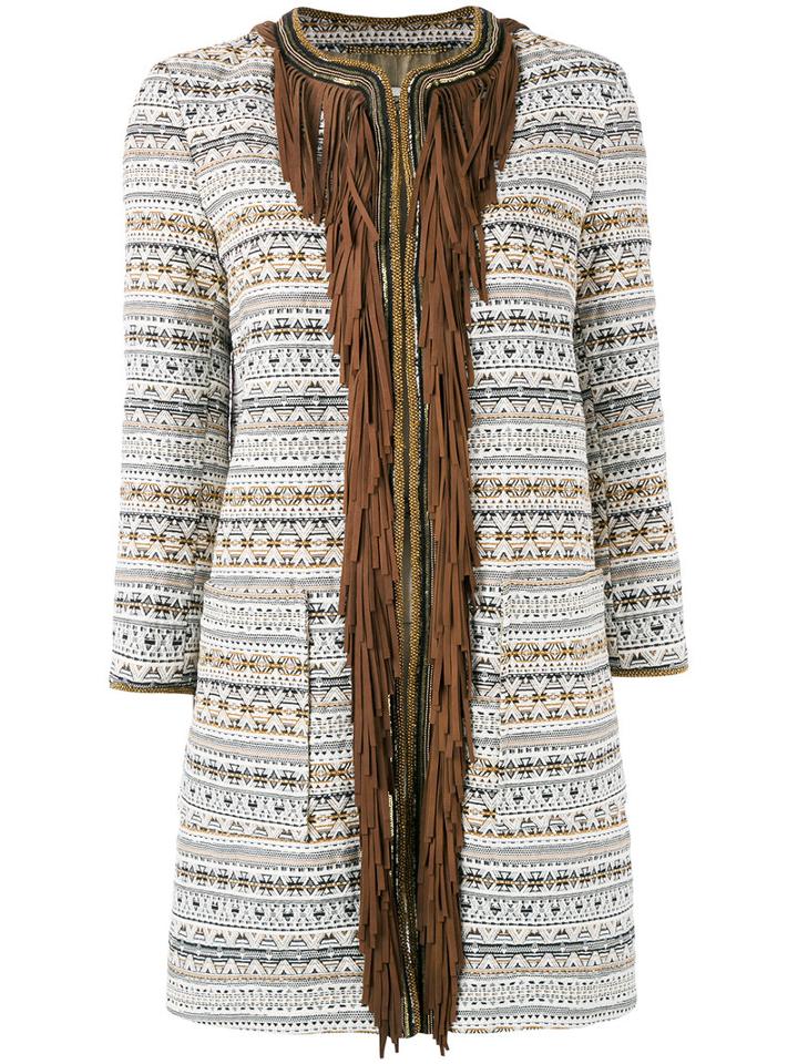 Bazar Deluxe Fringed Trim Coat, Women's, Size: 44, Cotton/polyester/other Fibres
