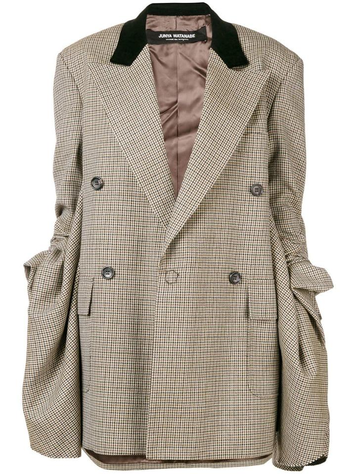 Junya Watanabe Gathered Sleeve Oversized Tweed Blazer - Brown