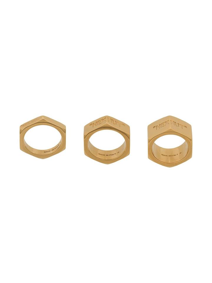 Off-white Hex Nut Set Of 3 Rings - Gold