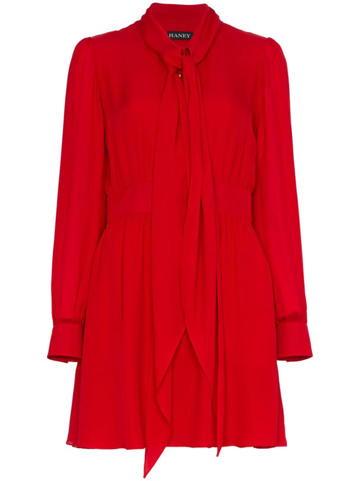 Haney Sybil Silk Pussy-bow Mini Dress - Red