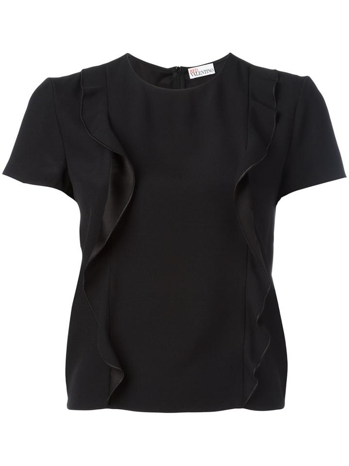Red Valentino Frilled Front T-shirt, Women's, Size: 40, Black, Acetate/viscose