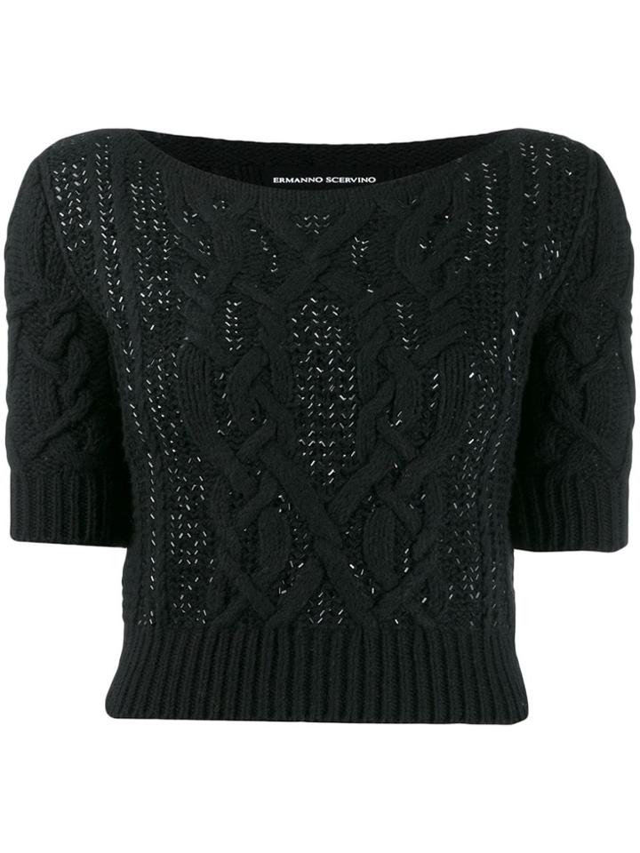 Ermanno Scervino Cable Knit Cropped Jumper - Black