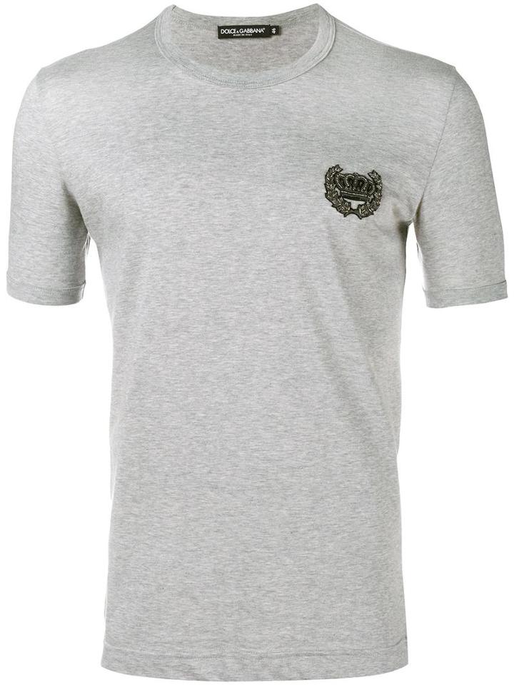Dolce & Gabbana Embroidered Crown T-shirt, Men's, Size: 54, Grey, Cotton/polyester/metallic Fibre/copper