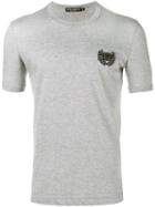 Dolce & Gabbana Embroidered Crown T-shirt, Men's, Size: 54, Grey, Cotton/polyester/metallic Fibre/copper