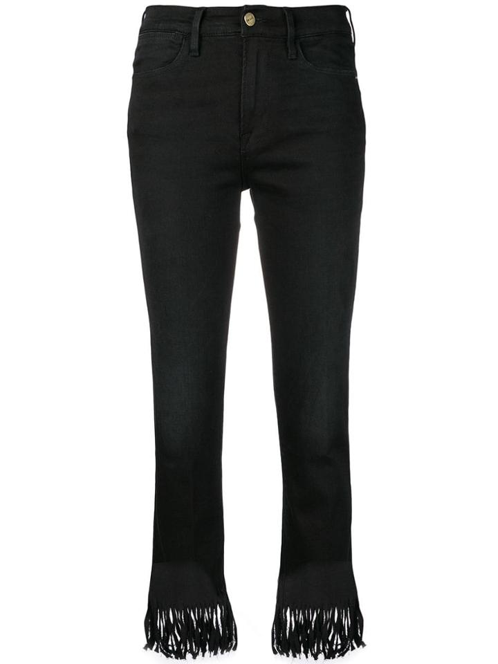 Frame Fringed Edge Cropped Jeans - Black
