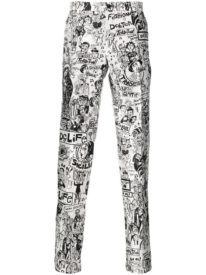 Dolce & Gabbana Cartoon Print Tailored Trousers - White
