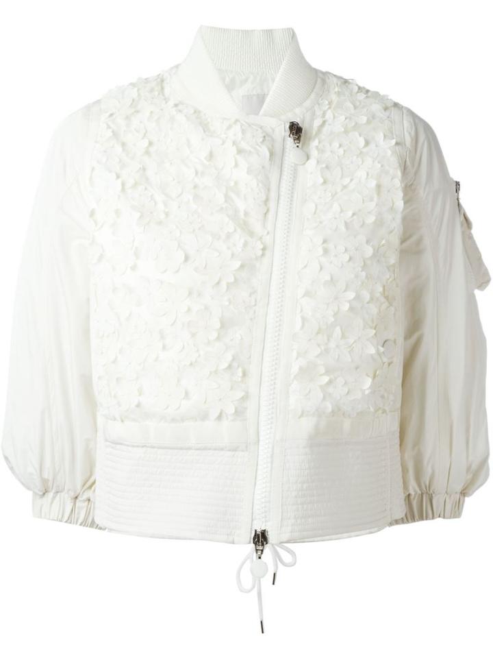 Moncler 'primevere' Applique Jacket, Women's, Size: 0, White, Polyester/polyamide/feather Down