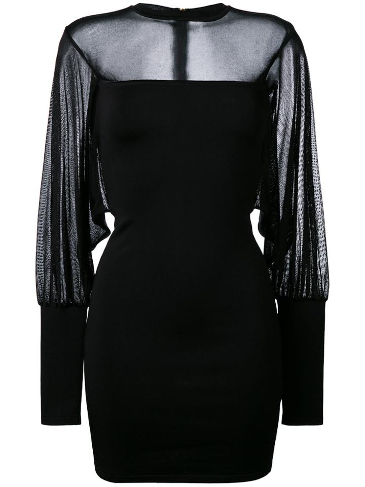 Balmain Sheer Panel Fitted Dress - Black