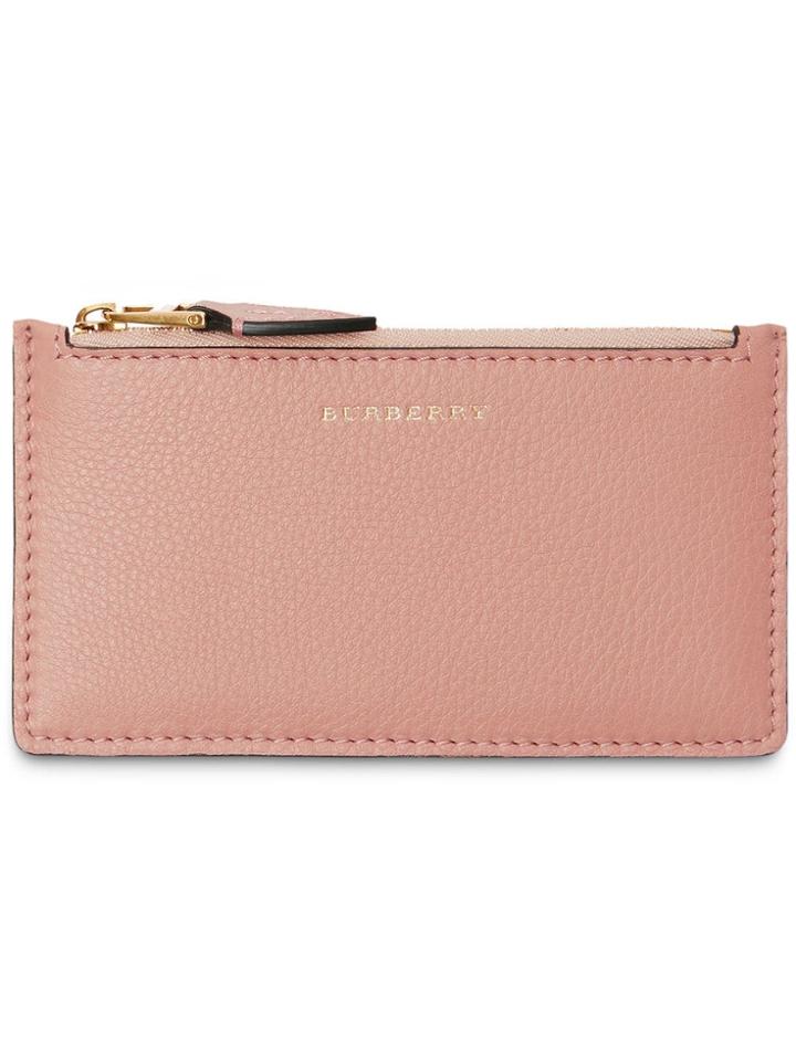 Burberry Two-tone Leather Zip Card Case - Pink
