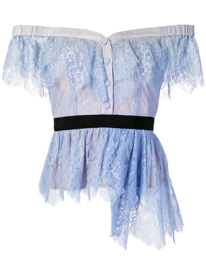 Self-portrait Off-the-shoulder Lace Top - Blue