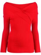 Paule Ka Ribbed Off-the-shoulder Jumper - Red