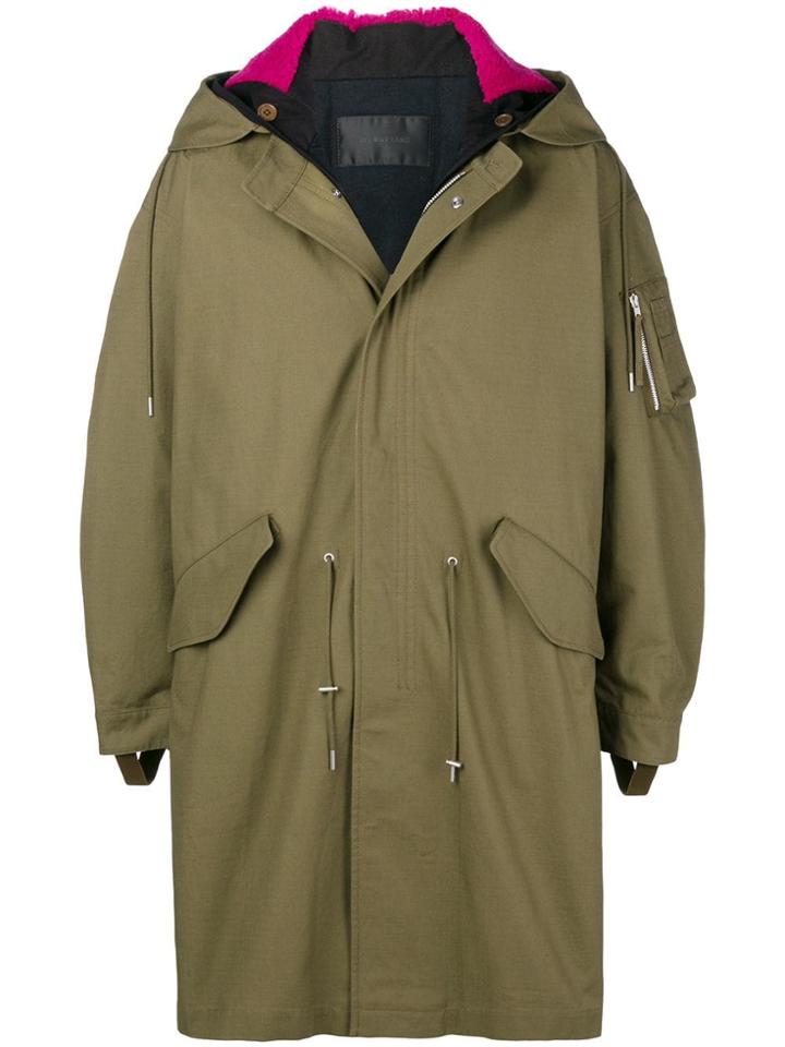 Helmut Lang Contrast Hooded Coat - Green