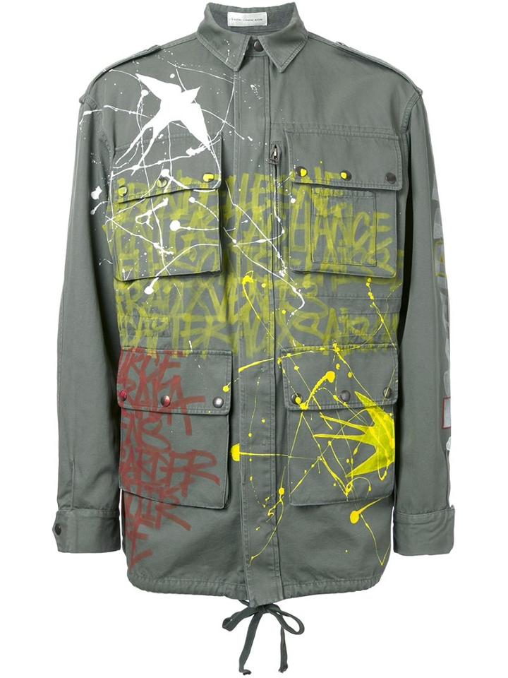 Faith Connexion Graffiti Print Military Jacket, Men's, Size: Large, Green, Cotton