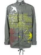 Faith Connexion Graffiti Print Military Jacket, Men's, Size: Large, Green, Cotton