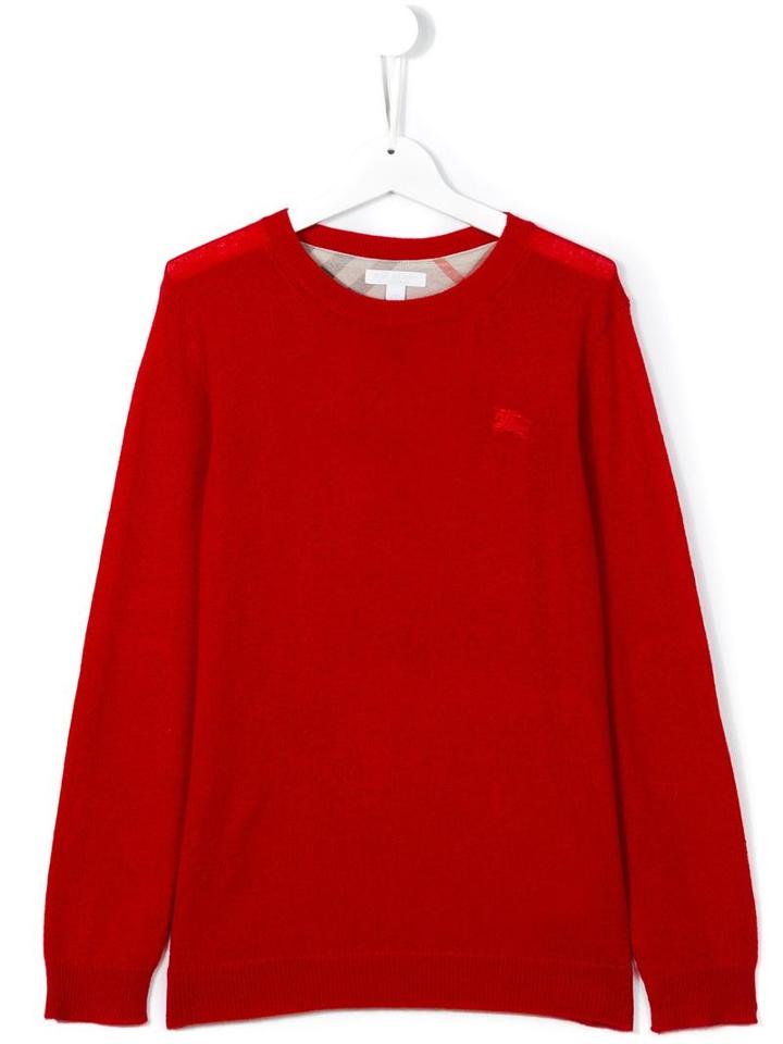 Burberry Kids Checked Elbow Patch Jumper, Boy's, Size: 14 Yrs, Red