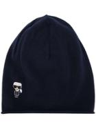 Karl Lagerfeld Ikonik Embroidered Patch Beanie - Blue