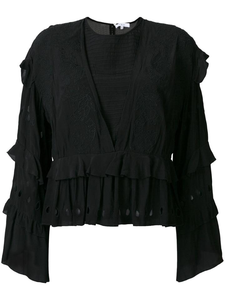 Iro Embroidered Ruffle Blouse - Black
